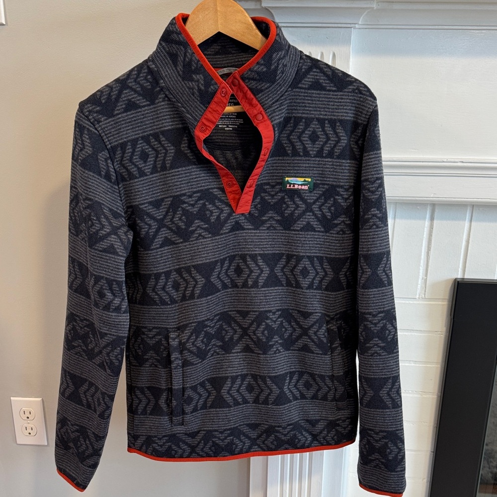 L.L. Bean Charcoal and Scarlet Pullover